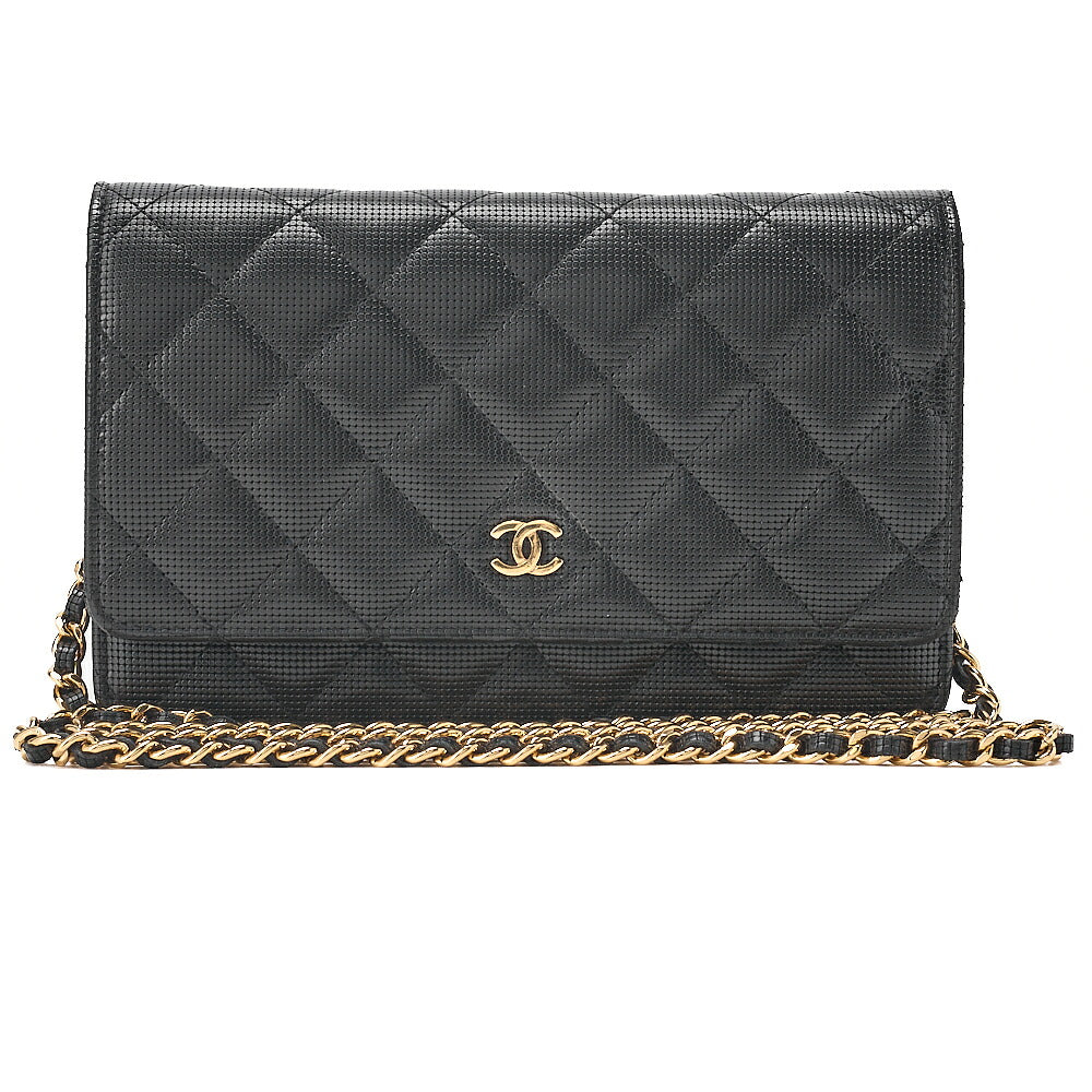 CHANEL Caviar Embossed Leather Matelasse Coco Mark Chain Wallet Black Gold-Tone Hardware, Pre-Owned