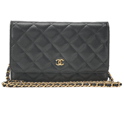 CHANEL Caviar Embossed Leather Matelasse Coco Mark Chain Wallet Black Gold-Tone Hardware, Pre-Owned