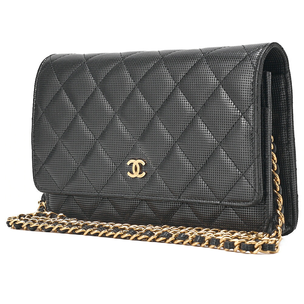 CHANEL Caviar Embossed Leather Matelasse Coco Mark Chain Wallet Black Gold-Tone Hardware, Pre-Owned