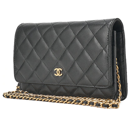 CHANEL Caviar Embossed Leather Matelasse Coco Mark Chain Wallet Black Gold-Tone Hardware, Pre-Owned
