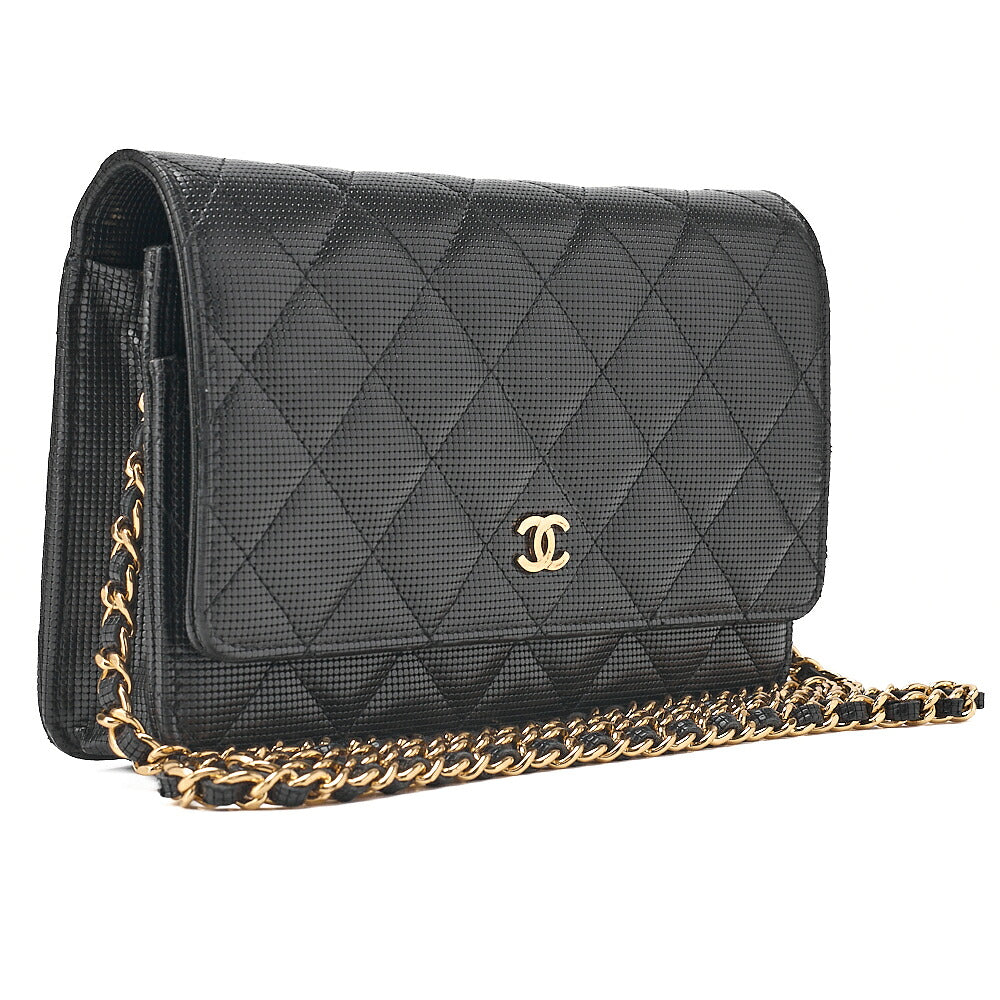 CHANEL Caviar Embossed Leather Matelasse Coco Mark Chain Wallet Black Gold-Tone Hardware, Pre-Owned