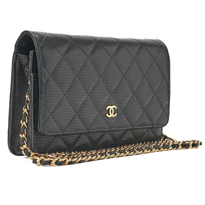 CHANEL Caviar Embossed Leather Matelasse Coco Mark Chain Wallet Black Gold-Tone Hardware, Pre-Owned