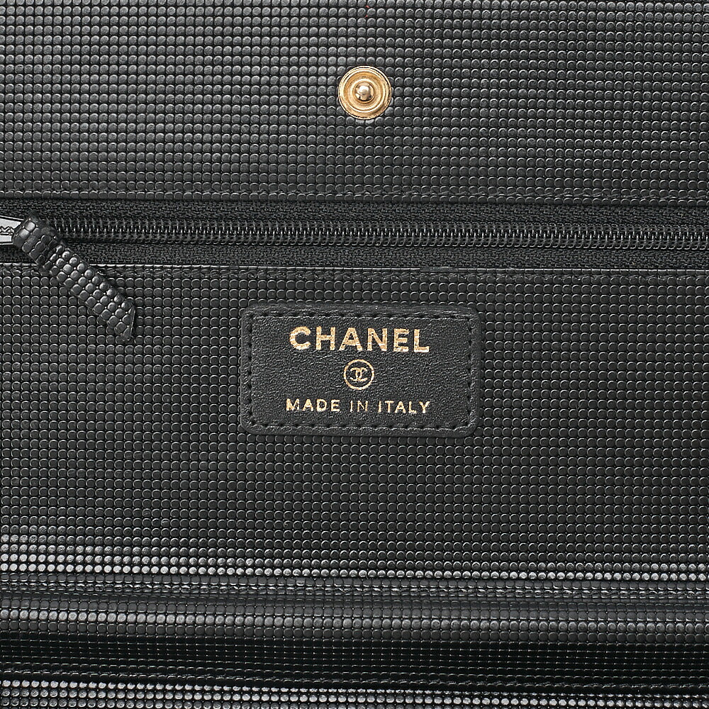 CHANEL Caviar Embossed Leather Matelasse Coco Mark Chain Wallet Black Gold-Tone Hardware, Pre-Owned