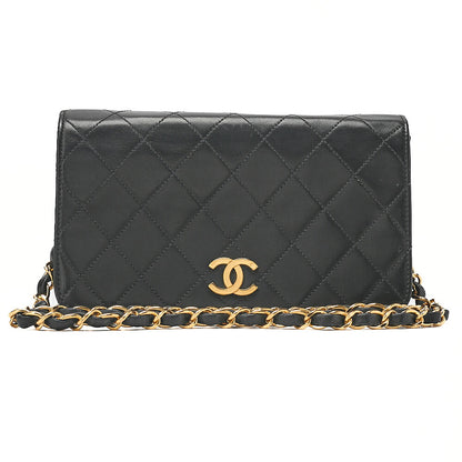 CHANEL Lambskin Matelasse Full Flap 19cm Push Lock Chain Shoulder Black Gold-Tone Hardware, Pre-Owned