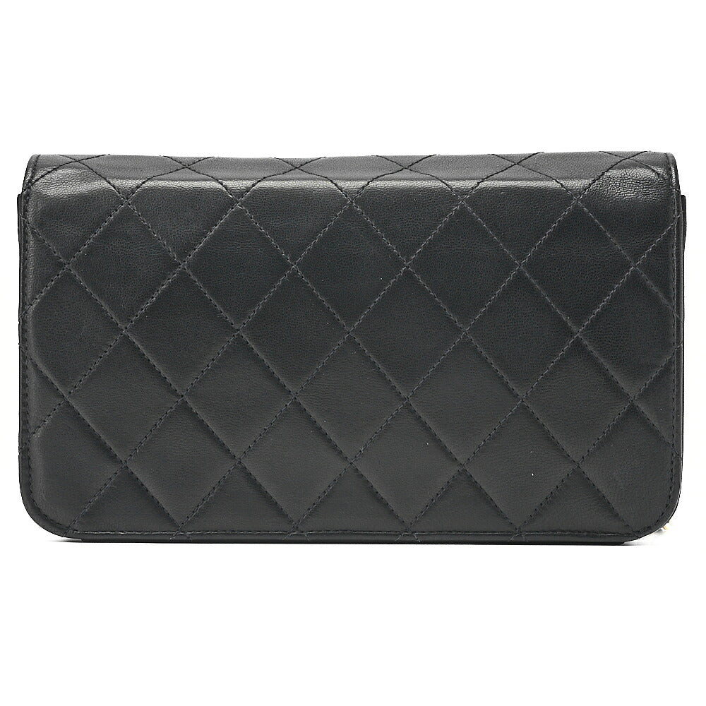 CHANEL Lambskin Matelasse Full Flap 19cm Push Lock Chain Shoulder Black Gold-Tone Hardware, Pre-Owned
