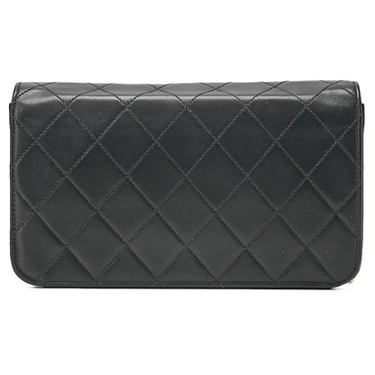 CHANEL Lambskin Matelasse Full Flap 19cm Push Lock Chain Shoulder Black Gold-Tone Hardware, Pre-Owned