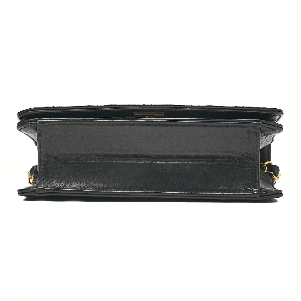 CHANEL Lambskin Matelasse Full Flap 19cm Push Lock Chain Shoulder Black Gold-Tone Hardware, Pre-Owned
