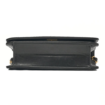 CHANEL Lambskin Matelasse Full Flap 19cm Push Lock Chain Shoulder Black Gold-Tone Hardware, Pre-Owned