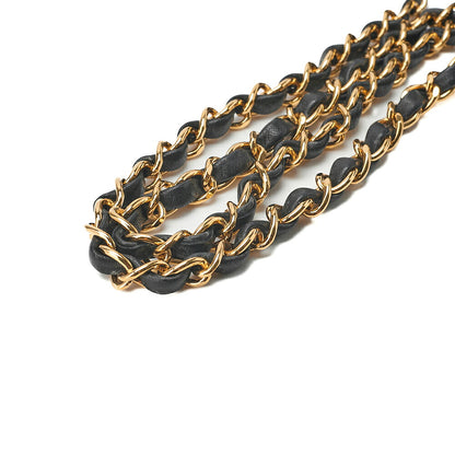 CHANEL Lambskin Matelasse Full Flap 19cm Push Lock Chain Shoulder Black Gold-Tone Hardware, Pre-Owned