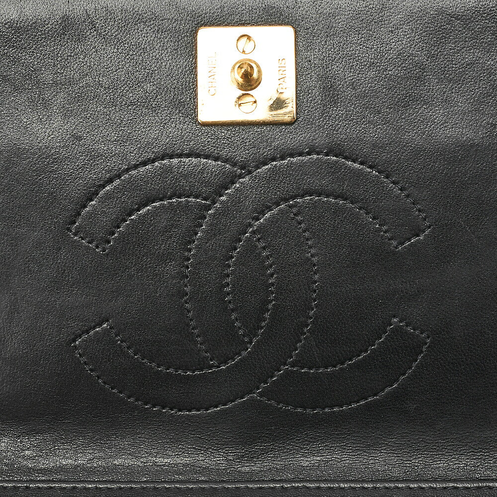 CHANEL Lambskin Matelasse Full Flap 19cm Push Lock Chain Shoulder Black Gold-Tone Hardware, Pre-Owned