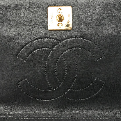 CHANEL Lambskin Matelasse Full Flap 19cm Push Lock Chain Shoulder Black Gold-Tone Hardware, Pre-Owned
