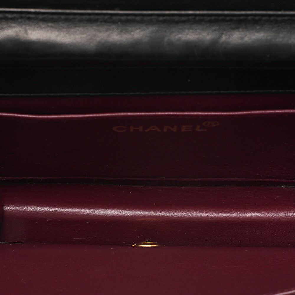 CHANEL Lambskin Matelasse Full Flap 19cm Push Lock Chain Shoulder Black Gold-Tone Hardware, Pre-Owned