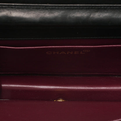 CHANEL Lambskin Matelasse Full Flap 19cm Push Lock Chain Shoulder Black Gold-Tone Hardware, Pre-Owned