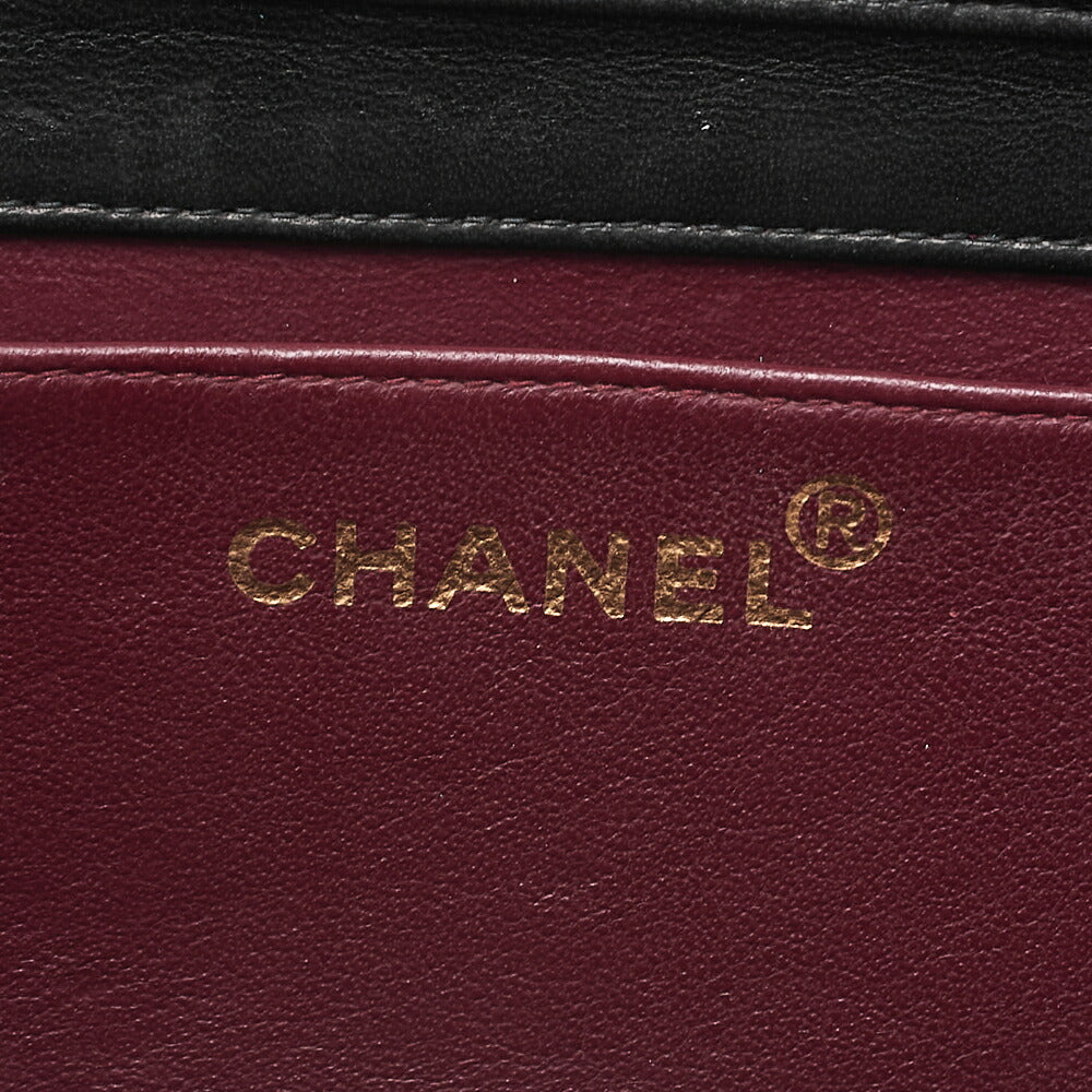CHANEL Lambskin Matelasse Full Flap 19cm Push Lock Chain Shoulder Black Gold-Tone Hardware, Pre-Owned