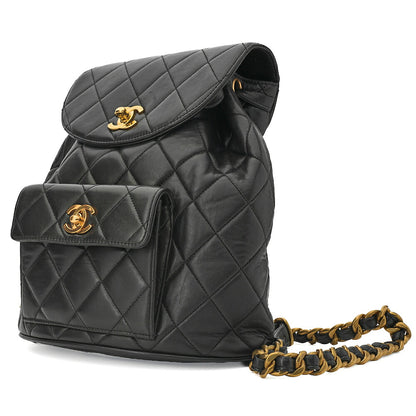 CHANEL Chanel Matelasse Double Turn Lock Chain Backpack Lambskin Black Gold-Tone Hardware, Pre-Owned