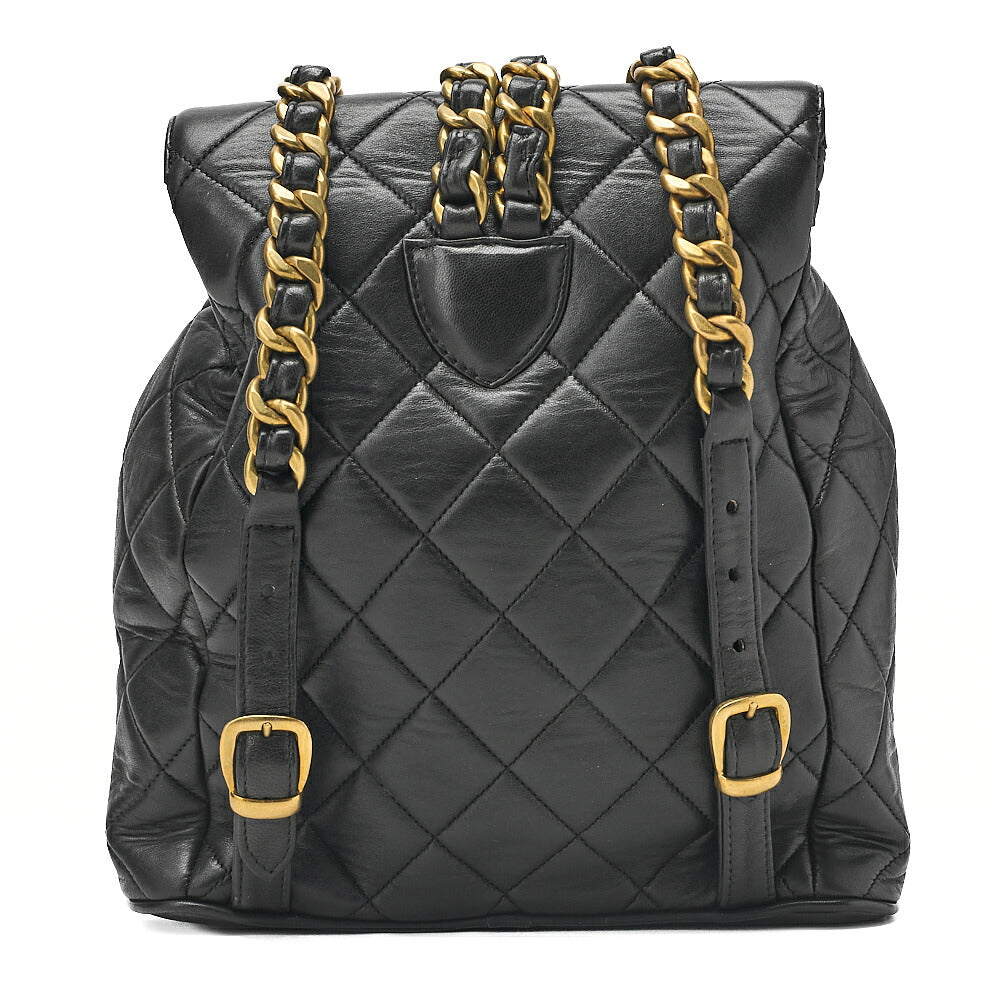 CHANEL Chanel Matelasse Double Turn Lock Chain Backpack Lambskin Black Gold-Tone Hardware, Pre-Owned