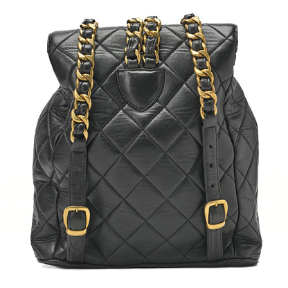 CHANEL Chanel Matelasse Double Turn Lock Chain Backpack Lambskin Black Gold-Tone Hardware, Pre-Owned