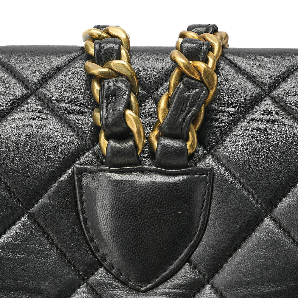 CHANEL Chanel Matelasse Double Turn Lock Chain Backpack Lambskin Black Gold-Tone Hardware, Pre-Owned
