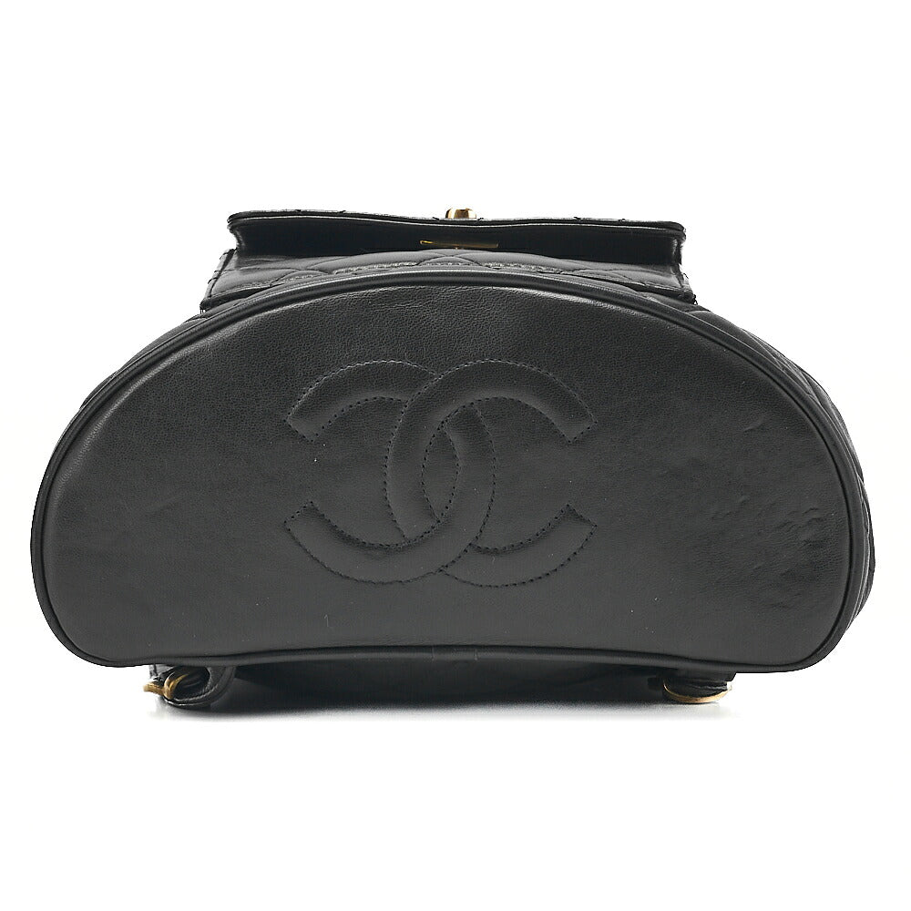 CHANEL Chanel Matelasse Double Turn Lock Chain Backpack Lambskin Black Gold-Tone Hardware, Pre-Owned