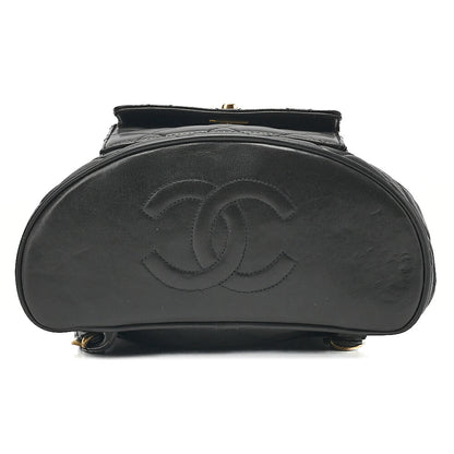CHANEL Chanel Matelasse Double Turn Lock Chain Backpack Lambskin Black Gold-Tone Hardware, Pre-Owned