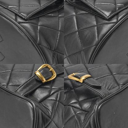 CHANEL Chanel Matelasse Double Turn Lock Chain Backpack Lambskin Black Gold-Tone Hardware, Pre-Owned