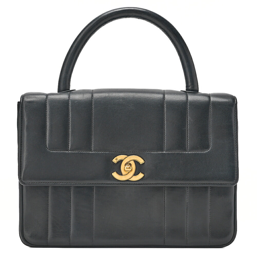 CHANEL Handbag Mademoiselle Turn Lock Lambskin Black Gold-Tone Hardware, Pre-Owned