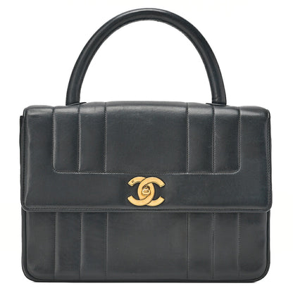 CHANEL Handbag Mademoiselle Turn Lock Lambskin Black Gold-Tone Hardware, Pre-Owned