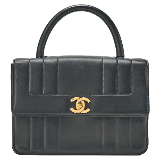 CHANEL Handbag Mademoiselle Turn Lock Lambskin Black Gold-Tone Hardware, Pre-Owned