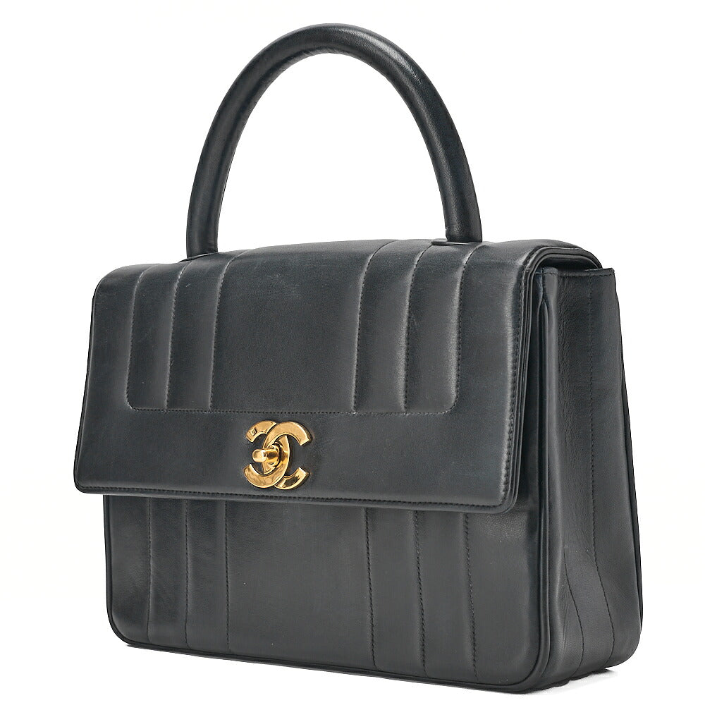 CHANEL Handbag Mademoiselle Turn Lock Lambskin Black Gold-Tone Hardware, Pre-Owned