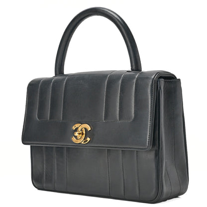 CHANEL Handbag Mademoiselle Turn Lock Lambskin Black Gold-Tone Hardware, Pre-Owned