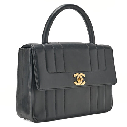 CHANEL Handbag Mademoiselle Turn Lock Lambskin Black Gold-Tone Hardware, Pre-Owned
