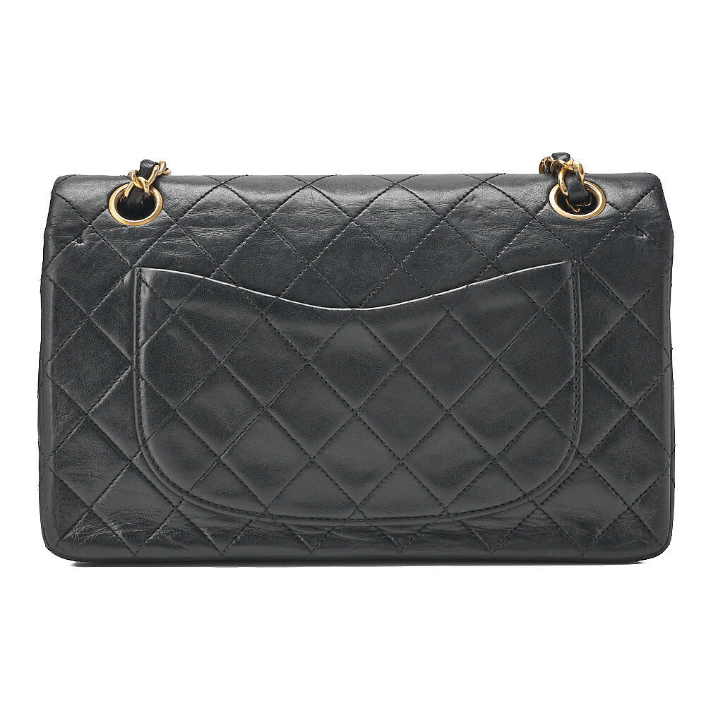 CHANEL Matelasse 23cm Double Flap Chain Shoulder Bag Lambskin Black Gold-Tone Hardware, Pre-Owned