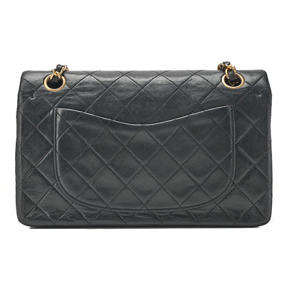 CHANEL Matelasse 23cm Double Flap Chain Shoulder Bag Lambskin Black Gold-Tone Hardware, Pre-Owned
