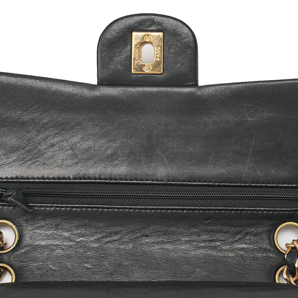 CHANEL Matelasse 23cm Double Flap Chain Shoulder Bag Lambskin Black Gold-Tone Hardware, Pre-Owned