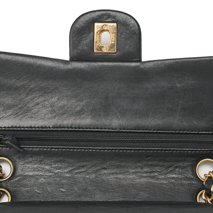CHANEL Matelasse 23cm Double Flap Chain Shoulder Bag Lambskin Black Gold-Tone Hardware, Pre-Owned
