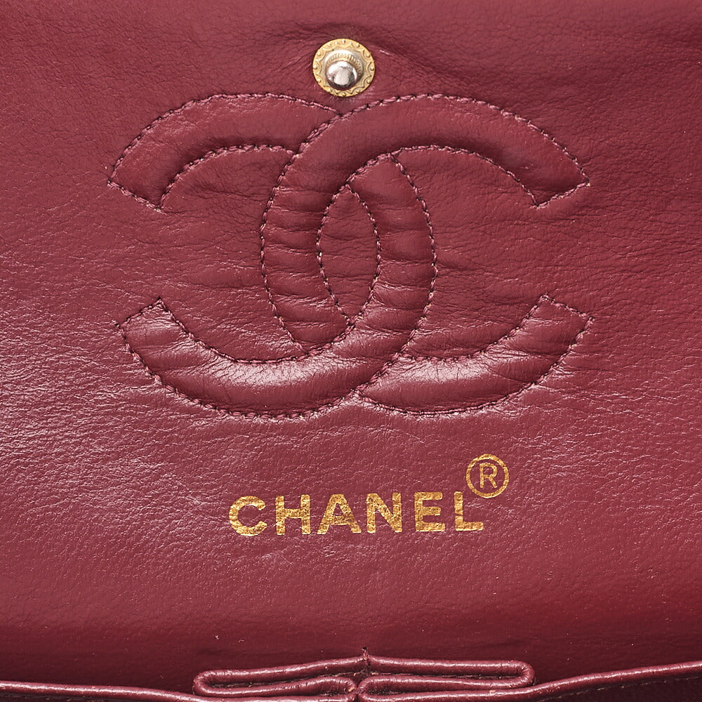 CHANEL Matelasse 23cm Double Flap Chain Shoulder Bag Lambskin Black Gold-Tone Hardware, Pre-Owned