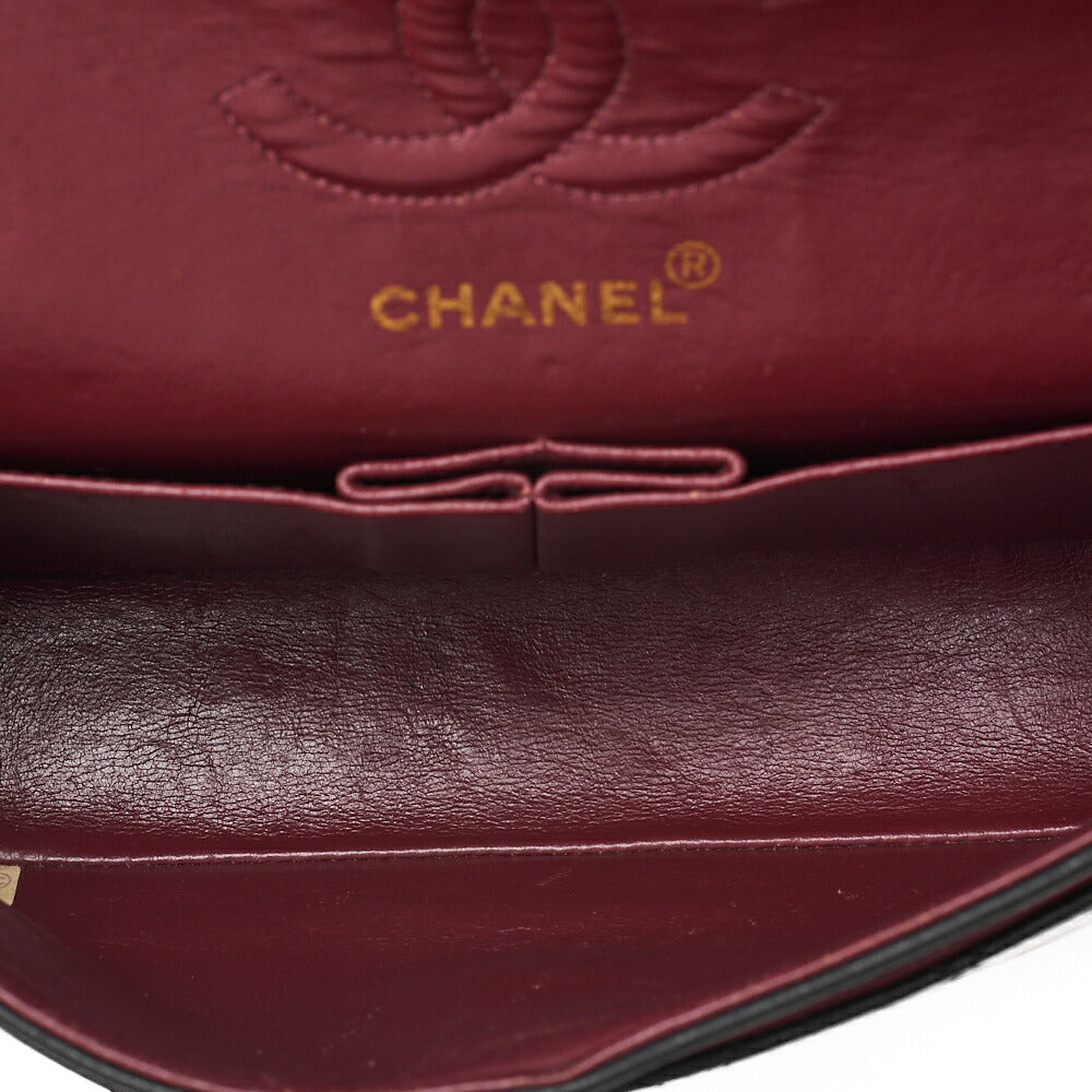 CHANEL Matelasse 23cm Double Flap Chain Shoulder Bag Lambskin Black Gold-Tone Hardware, Pre-Owned