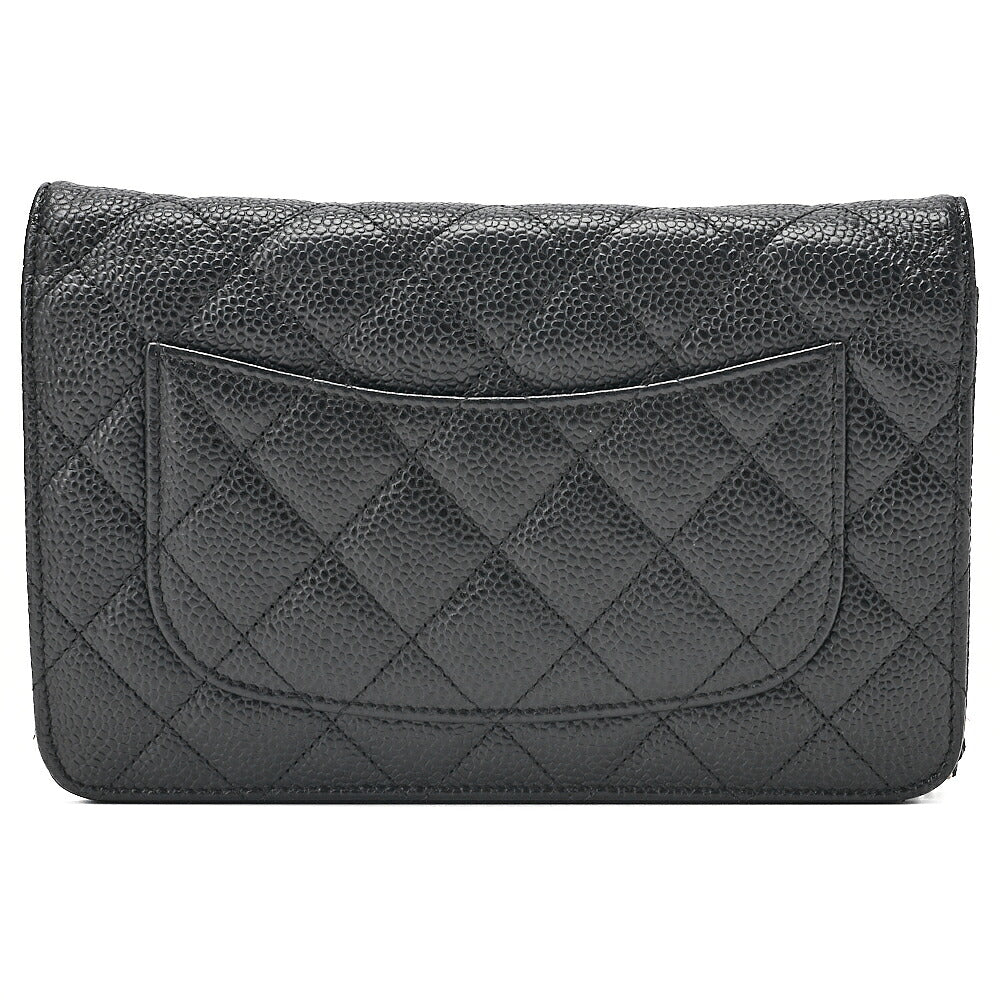 CHANEL Caviar Skin Matelasse Chain Wallet Black Gold-Tone Hardware, Pre-Owned