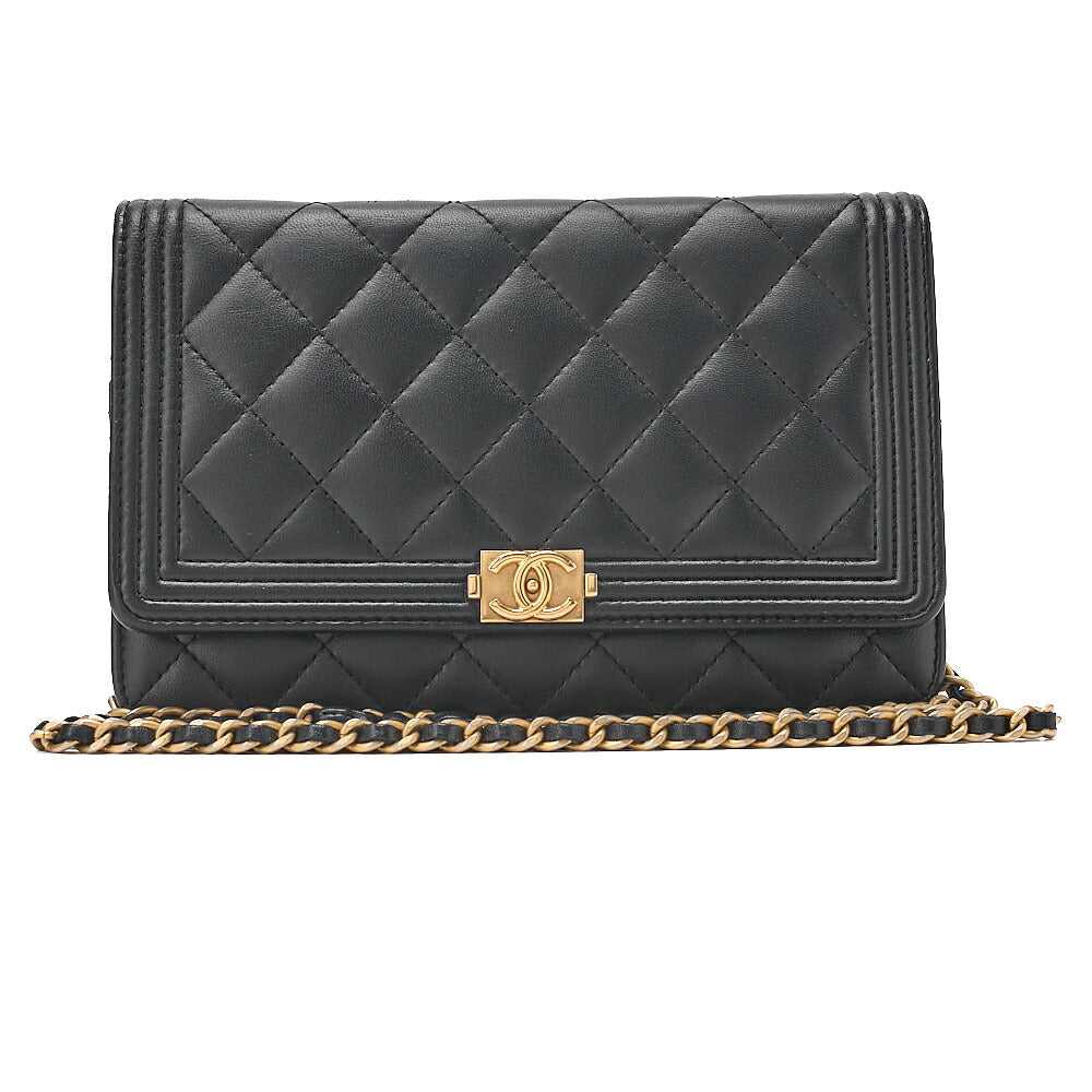 CHANEL Boy Chanel Matelasse Chain Wallet Lambskin Black Gold-Tone Hardware, Pre-Owned