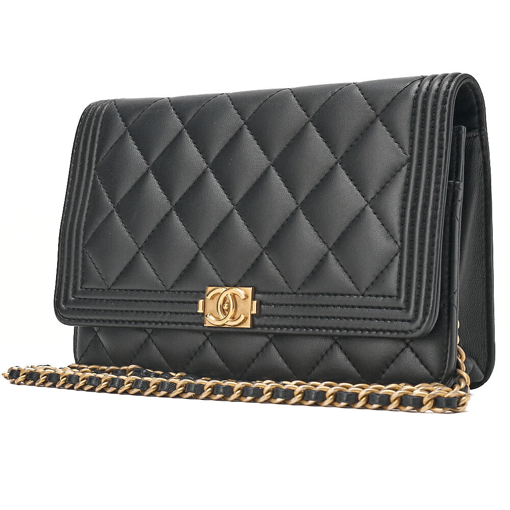 CHANEL Boy Chanel Matelasse Chain Wallet Lambskin Black Gold-Tone Hardware, Pre-Owned
