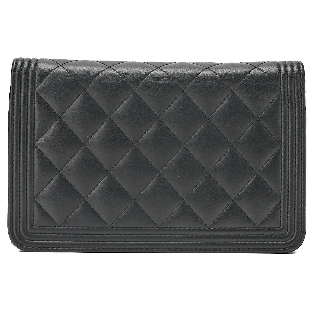 CHANEL Boy Chanel Matelasse Chain Wallet Lambskin Black Gold-Tone Hardware, Pre-Owned