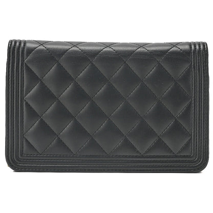 CHANEL Boy Chanel Matelasse Chain Wallet Lambskin Black Gold-Tone Hardware, Pre-Owned