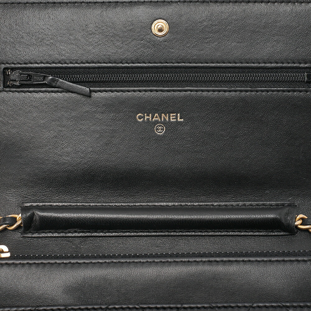 CHANEL Boy Chanel Matelasse Chain Wallet Lambskin Black Gold-Tone Hardware, Pre-Owned