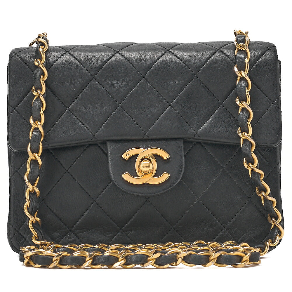 CHANEL Chain Shoulder Bag Minimat Telass? 17cm Lambskin Black Gold-Tone Hardware, Pre-Owned
