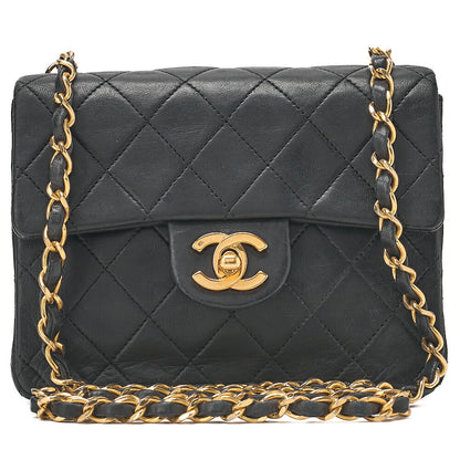 CHANEL Chain Shoulder Bag Minimat Telass? 17cm Lambskin Black Gold-Tone Hardware, Pre-Owned