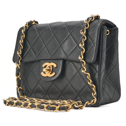 CHANEL Chain Shoulder Bag Minimat Telass? 17cm Lambskin Black Gold-Tone Hardware, Pre-Owned