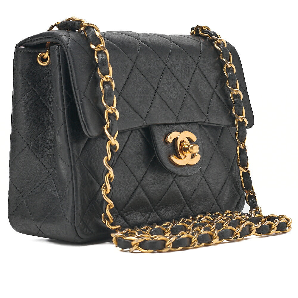 CHANEL Chain Shoulder Bag Minimat Telass? 17cm Lambskin Black Gold-Tone Hardware, Pre-Owned