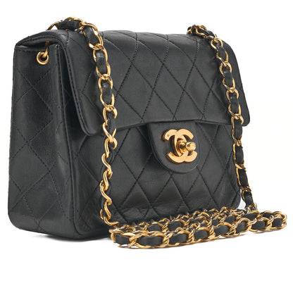 CHANEL Chain Shoulder Bag Minimat Telass? 17cm Lambskin Black Gold-Tone Hardware, Pre-Owned