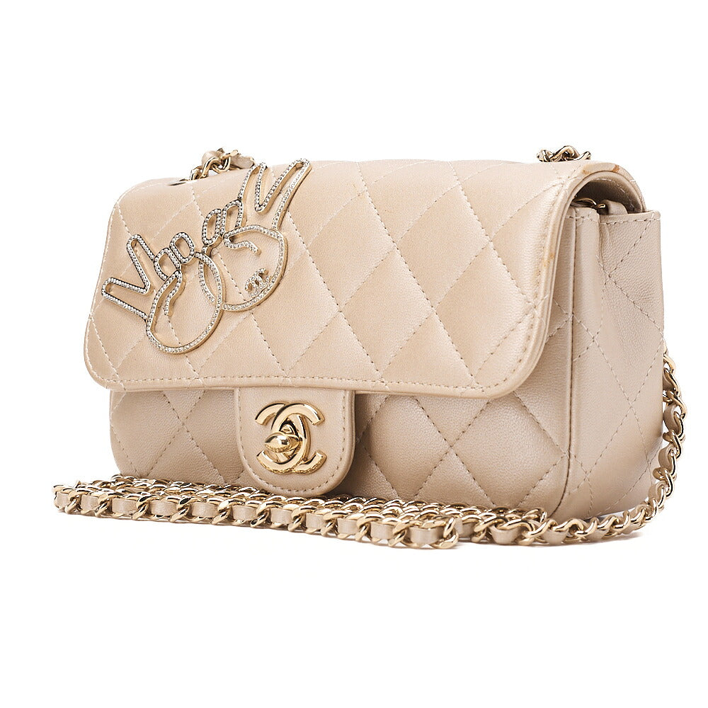 CHANEL Lambskin Minimat Telass? Peace Sign Motif Single Flap Chain Shoulder Gold Gold-Tone Hardware, Pre-Owned