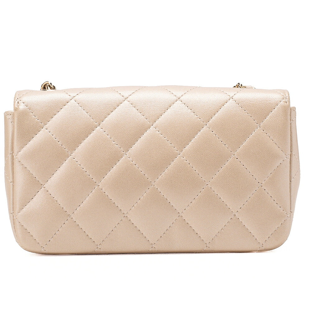 CHANEL Lambskin Minimat Telass? Peace Sign Motif Single Flap Chain Shoulder Gold Gold-Tone Hardware, Pre-Owned
